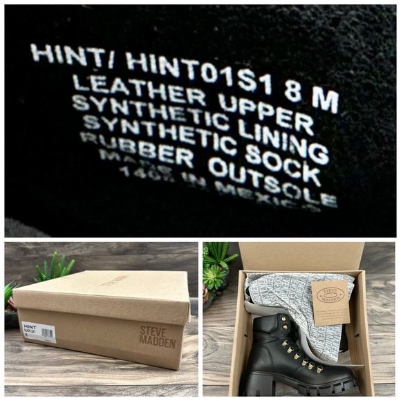 NIB Steve Madden Hint Chunky Lug Sole Black Leather Hiker Combat Boots 8M - Picture 11 of 12